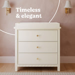 Sasha frosted oat 3 drawer chest with topper style callout
