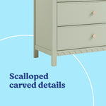 Sasha sage 3 drawer chest with topper scalloped details callout