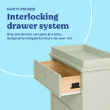 Sasha sage 3 drawer chest with topper interlocking drawers callout