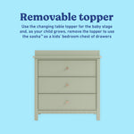 Sasha sage 3 drawer chest with topper removable topper callout