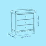 Sasha 3 drawer chest with topper line drawing with dimensions