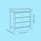Sasha 3 drawer chest with topper line drawing with dimensions