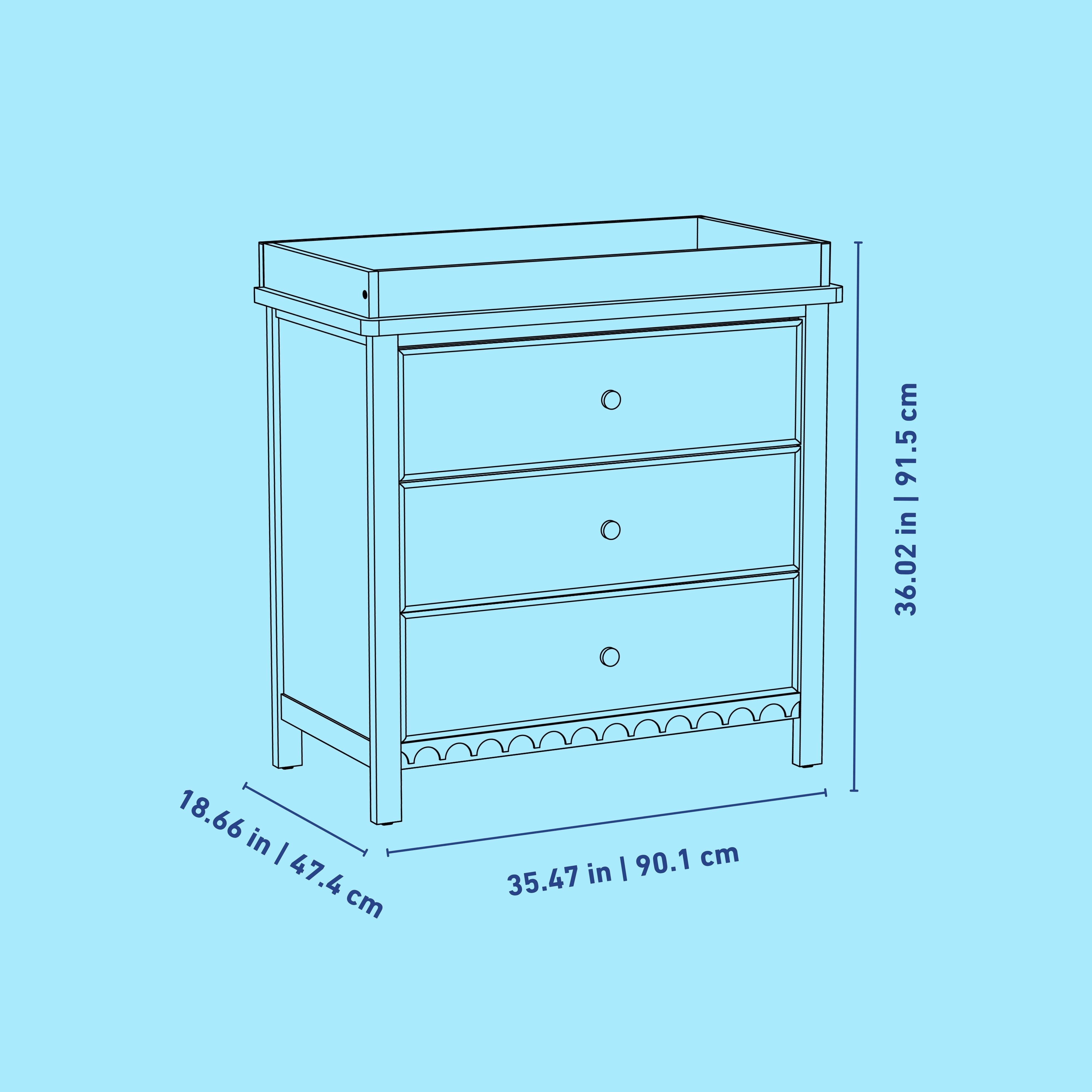 Graco Sasha 3 Drawer Chest with Removable Changing Table Topper in London Fog Dimensions