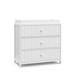 Teddi white with white knobs 3 drawer chest with changing topper angle view