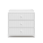 Teddi white with white knobs 3 drawer chest with changing topper front view