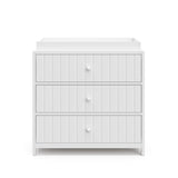 Teddi white with white knobs 3 drawer chest with changing topper front view