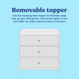 Teddi white 3 drawer chest with changing topper removable topper callout