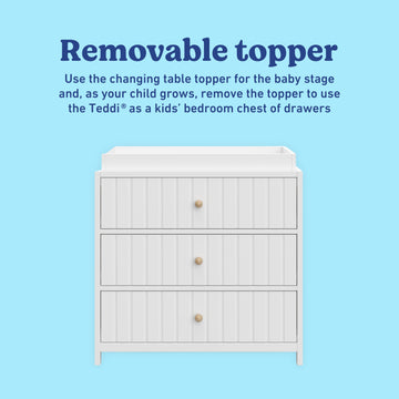Teddi® 3 Drawer Chest with Customizable Knobs and Removable Changing Topper