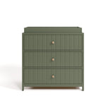 Teddi olive with driftwood knobs 3 drawer chest with changing topper front view