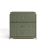 Teddi olive with driftwood knobs 3 drawer chest with changing topper front view