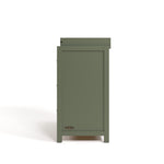 Teddi olive with driftwood knobs 3 drawer chest with changing topper side view