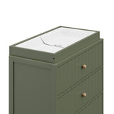Teddi olive with driftwood knobs 3 drawer chest close up of changing topper