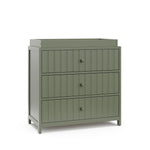 Teddi olive with olive knobs 3 drawer chest with changing topper angle view