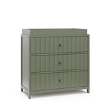 Teddi olive with olive knobs 3 drawer chest with changing topper angle view