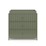 Teddi olive with olive knobs 3 drawer chest with changing topper front view