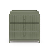 Teddi olive with olive knobs 3 drawer chest with changing topper front view