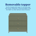 Teddi olive 3 drawer chest with changing topper removable topper callout