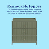 Teddi olive 3 drawer chest with changing topper removable topper callout