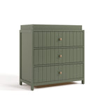 Teddi olive with driftwood knobs 3 drawer chest with changing topper angle view