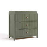 Teddi olive with driftwood knobs 3 drawer chest with changing topper angle view