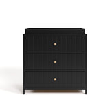 Teddi black with driftwood knobs 3 drawer chest with changing topper front view