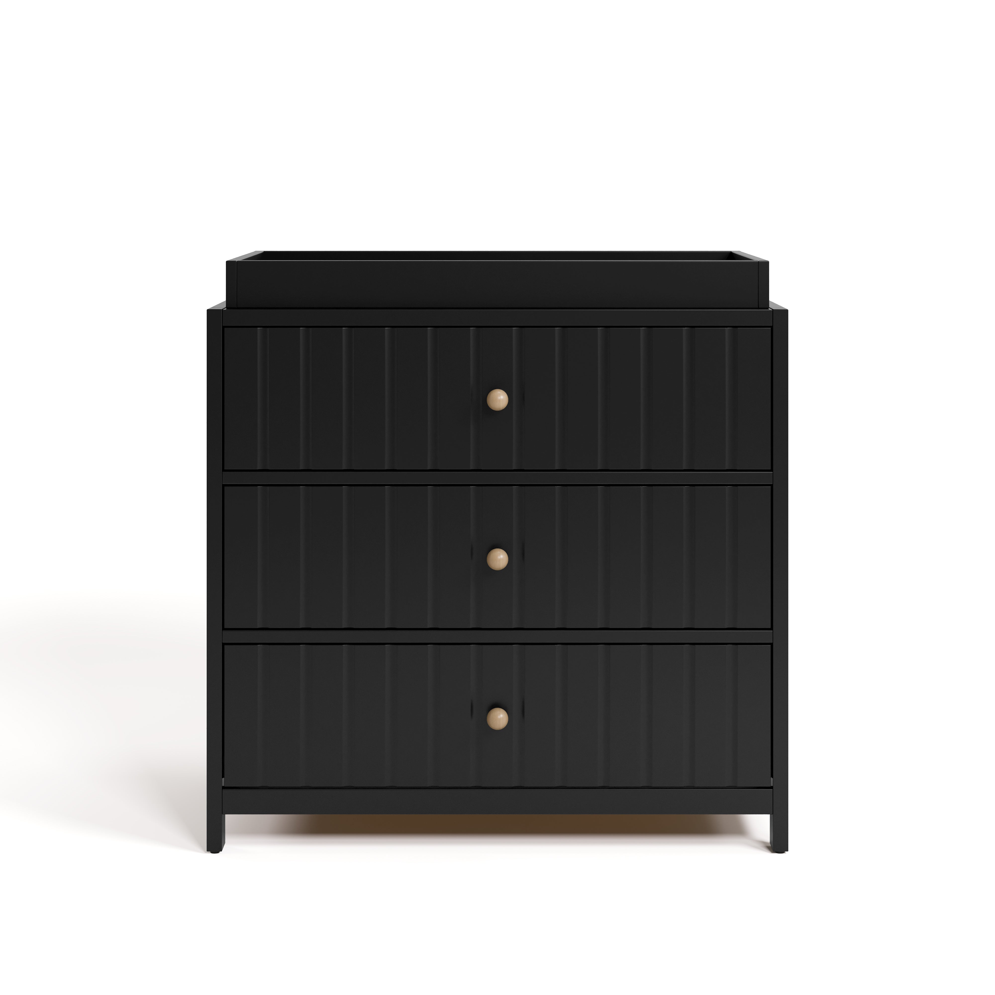 Teddi black with driftwood knobs 3 drawer chest with changing topper front view