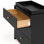 Teddi black with driftwood knobs 3 drawer chest close up of top drawer open