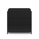 Teddi black with black knobs 3 drawer chest with changing topper front view