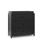 Teddi black with black knobs 3 drawer chest with changing topper angle view