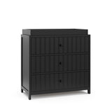 Teddi black with black knobs 3 drawer chest with changing topper angle view