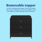 Teddi black 3 drawer chest with changing topper removable topper callout