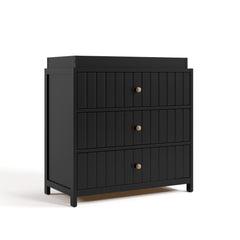 Teddi black with driftwood knobs 3 drawer chest with changing topper angle view