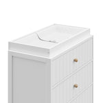 Teddi white with driftwood knobs 3 drawer chest close up of changing topper