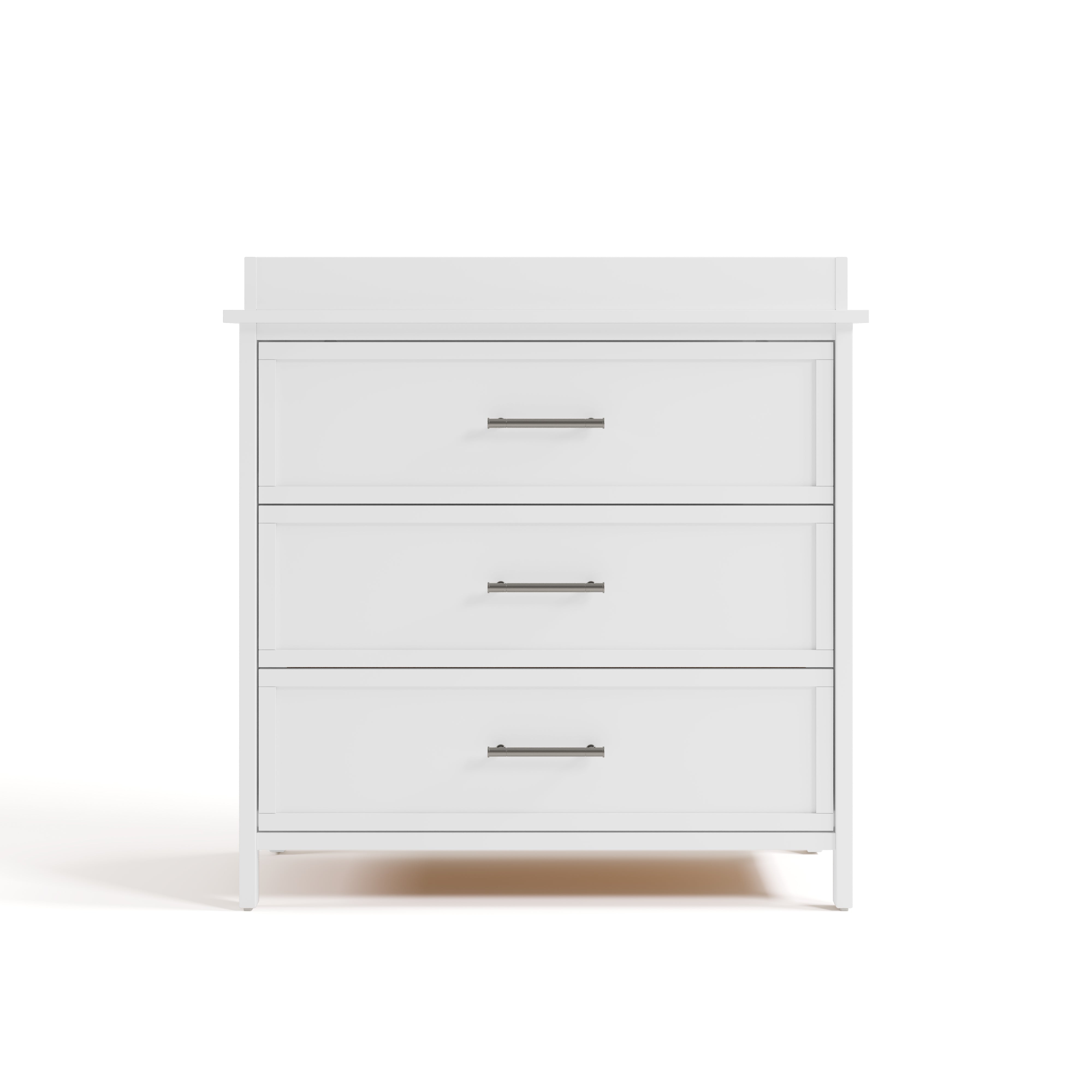 classic white 3 drawer chest with changing topper front view