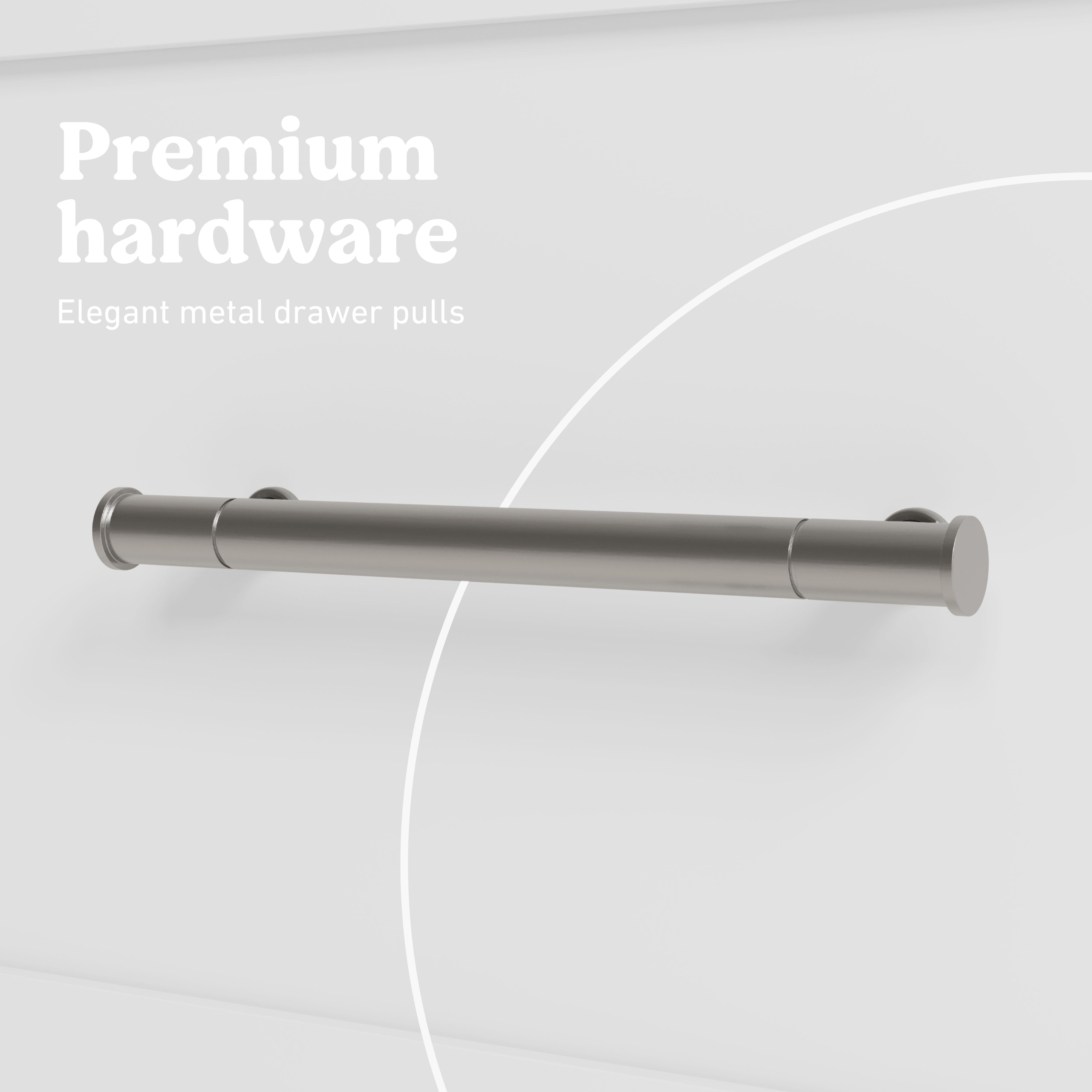 Classic white 3 drawer chest with topper premium hardware callout