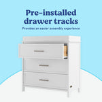 Classic white 3 drawer chest with topper pre-installed drawer tracks callout