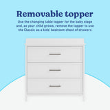 Classic white 3 drawer chest with topper removable topper callout