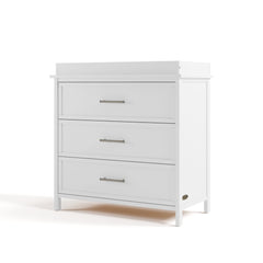 classic white 3 drawer chest with changing topper angle view