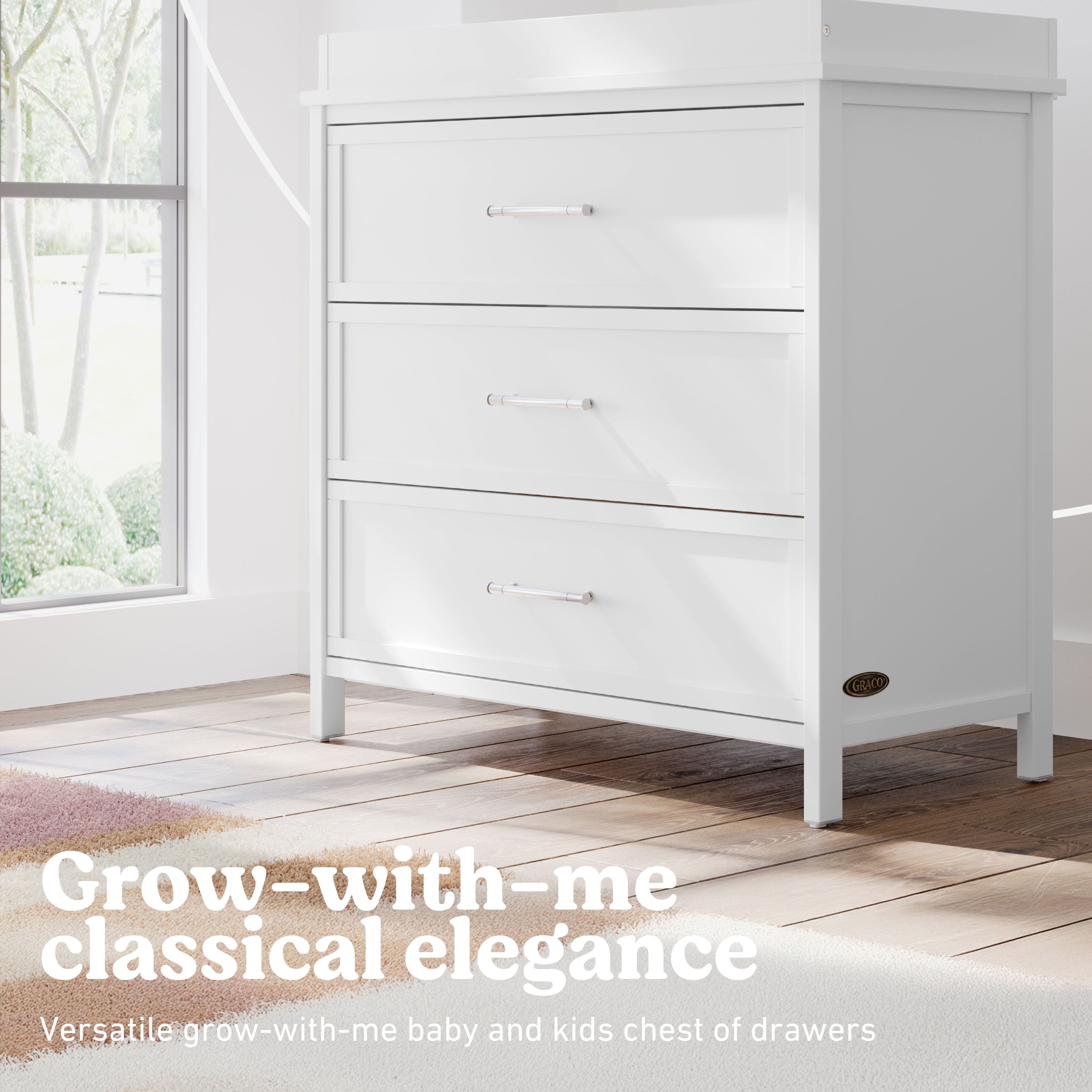 Classic white 3 drawer chest with topper style callout