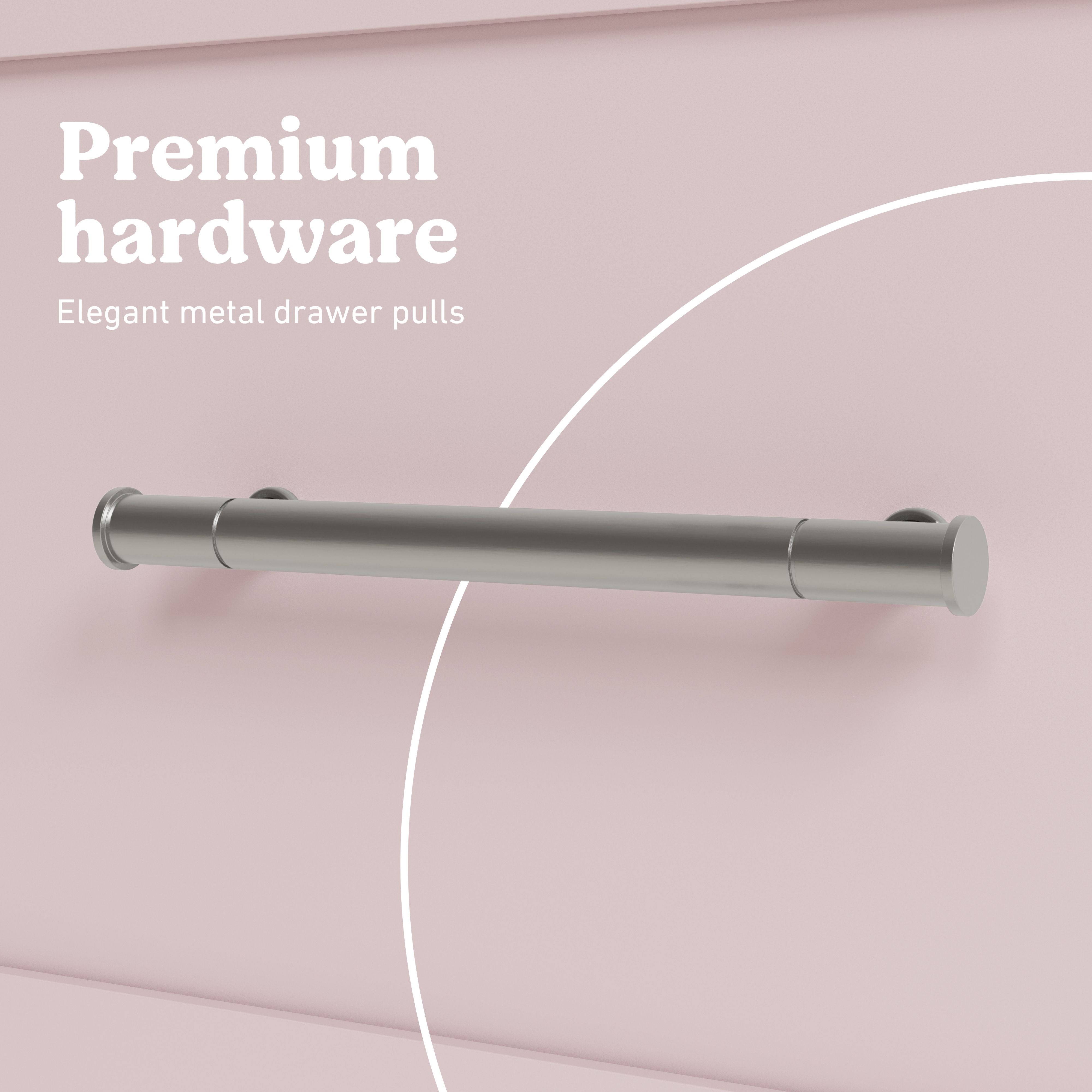 Classic blush 3 drawer chest with topper premium hardware callout