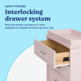 Classic blush 3 drawer chest with topper interlocking drawers callout