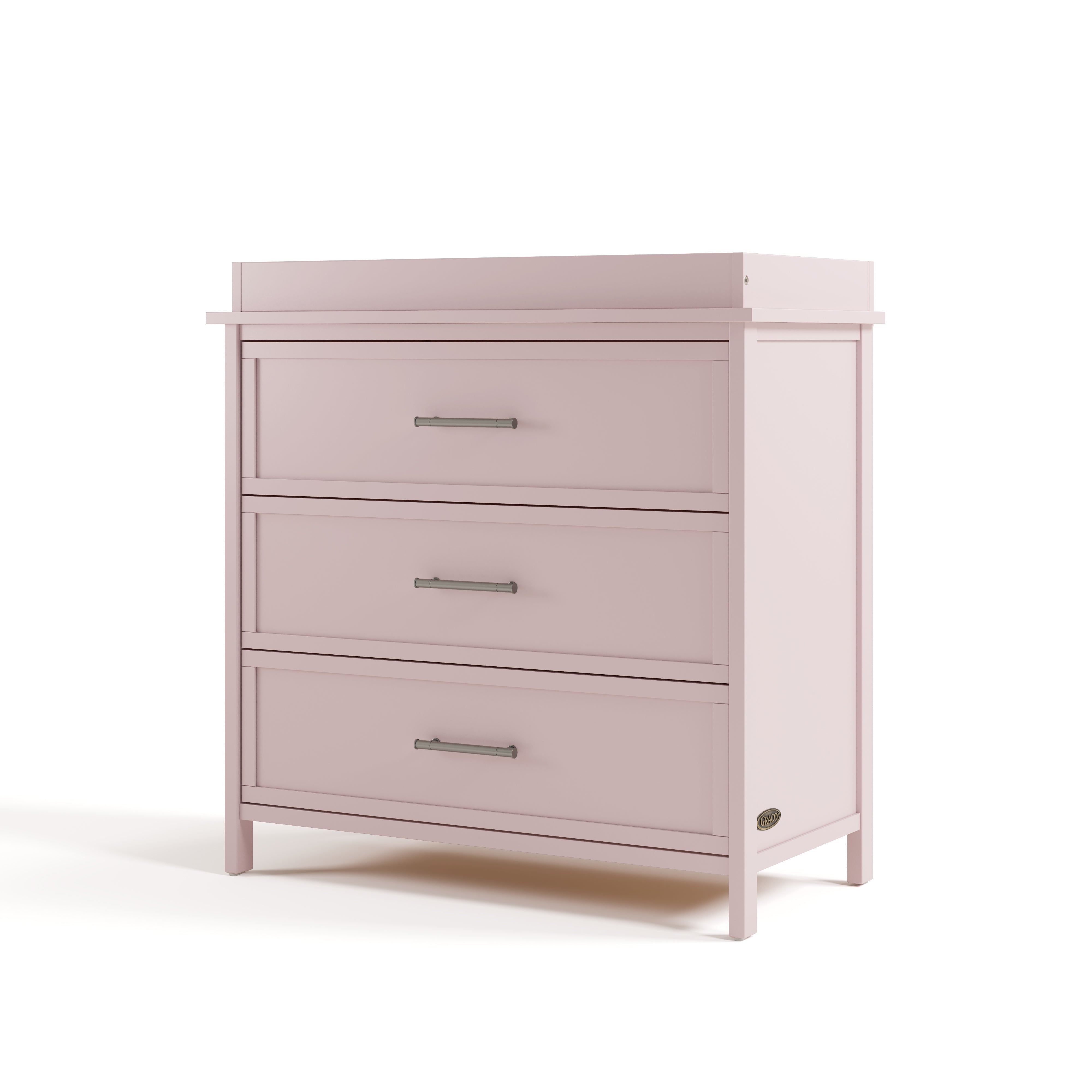 classic blush 3 drawer chest with changing topper angle view