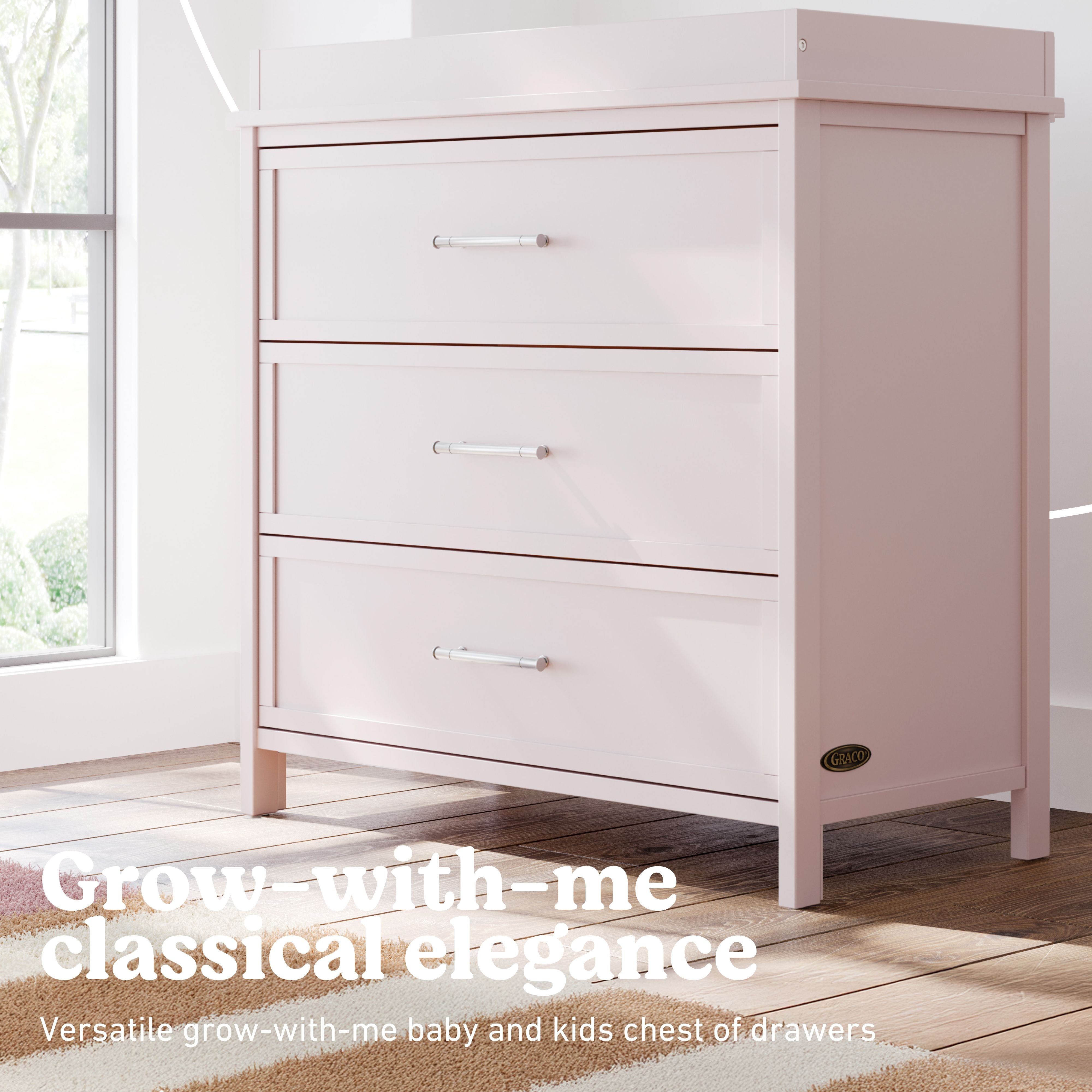Classic blush 3 drawer chest with topper style callout