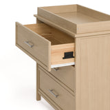 Classic driftwood 3 drawer chest with topper with top drawer open angle view