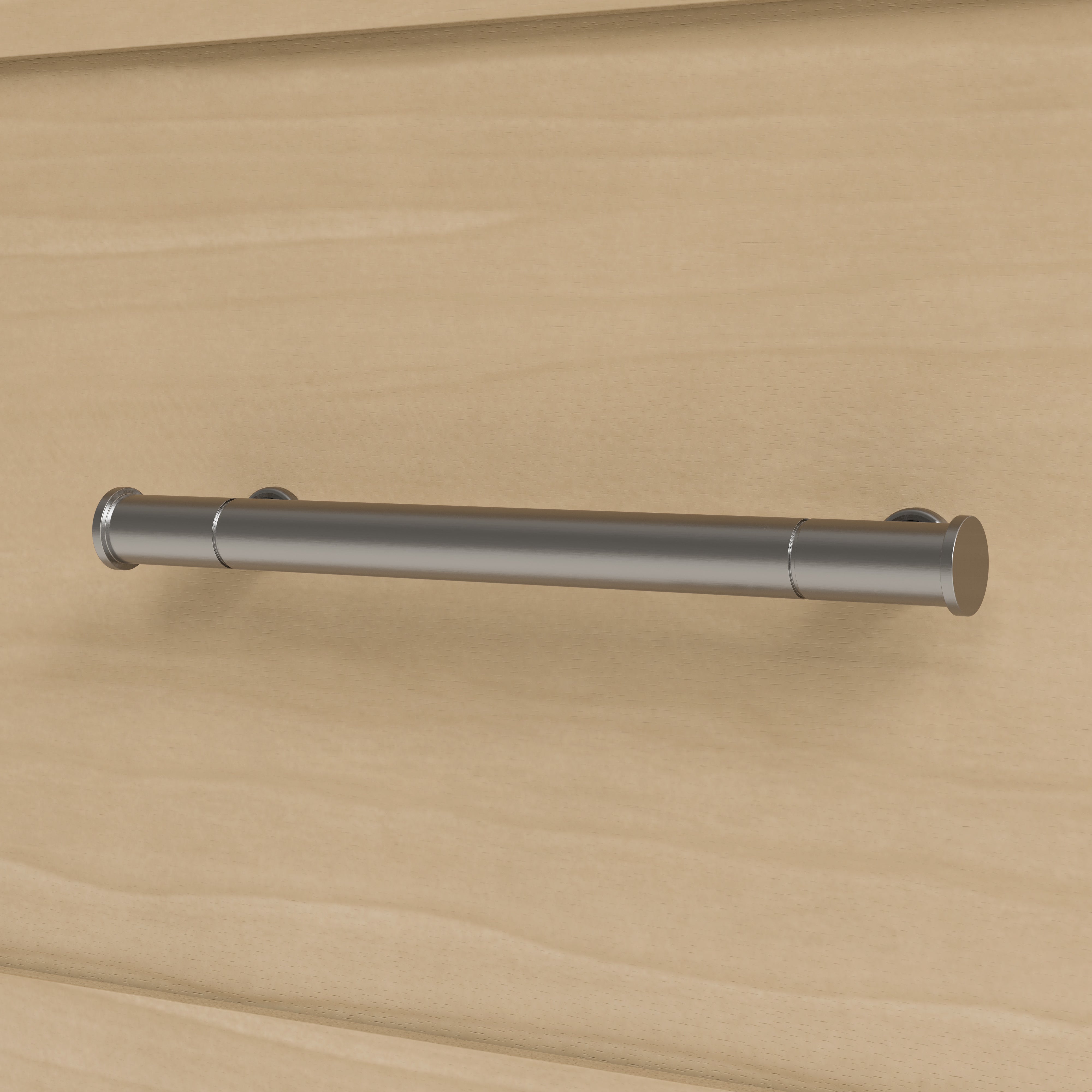 Classic driftwood 3 drawer chest with topper close up of drawer handle