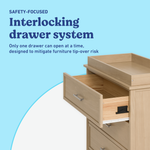 Classic driftwood 3 drawer chest with topper interlocking drawers callout