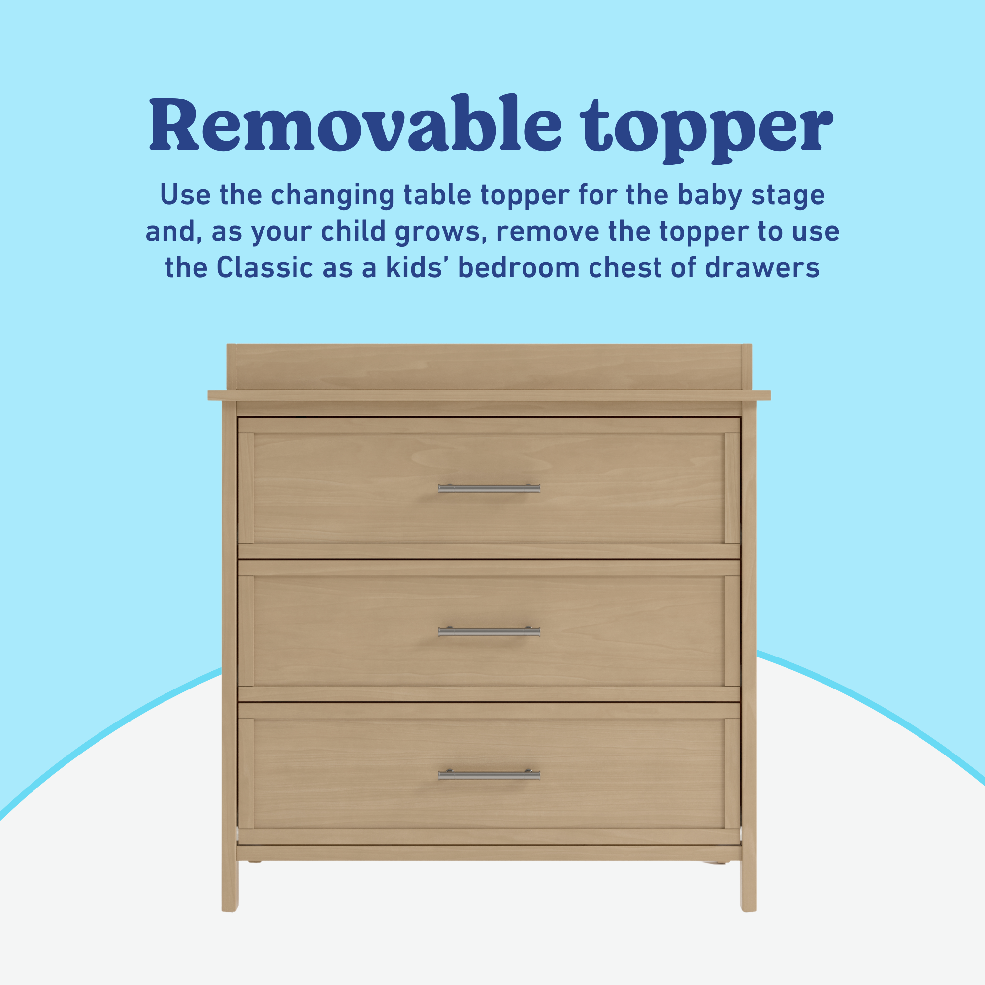 Classic driftwood 3 drawer chest with topper removable topper callout