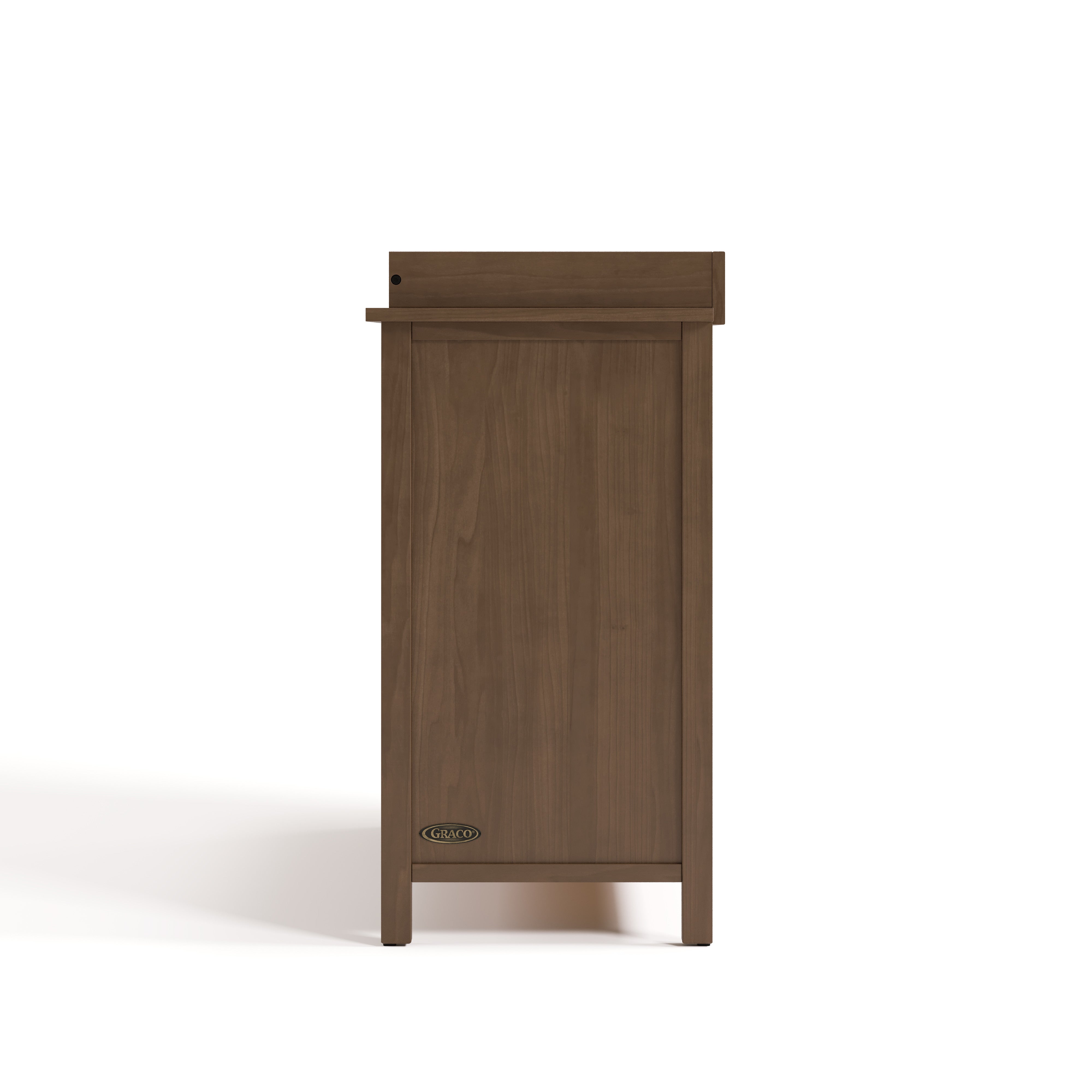 classic hazelnut 3 drawer chest with changing topper side view