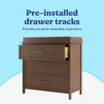 Classic hazelnut 3 drawer chest with topper pre-installed drawer tracks callout
