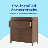 Classic hazelnut 3 drawer chest with topper pre-installed drawer tracks callout